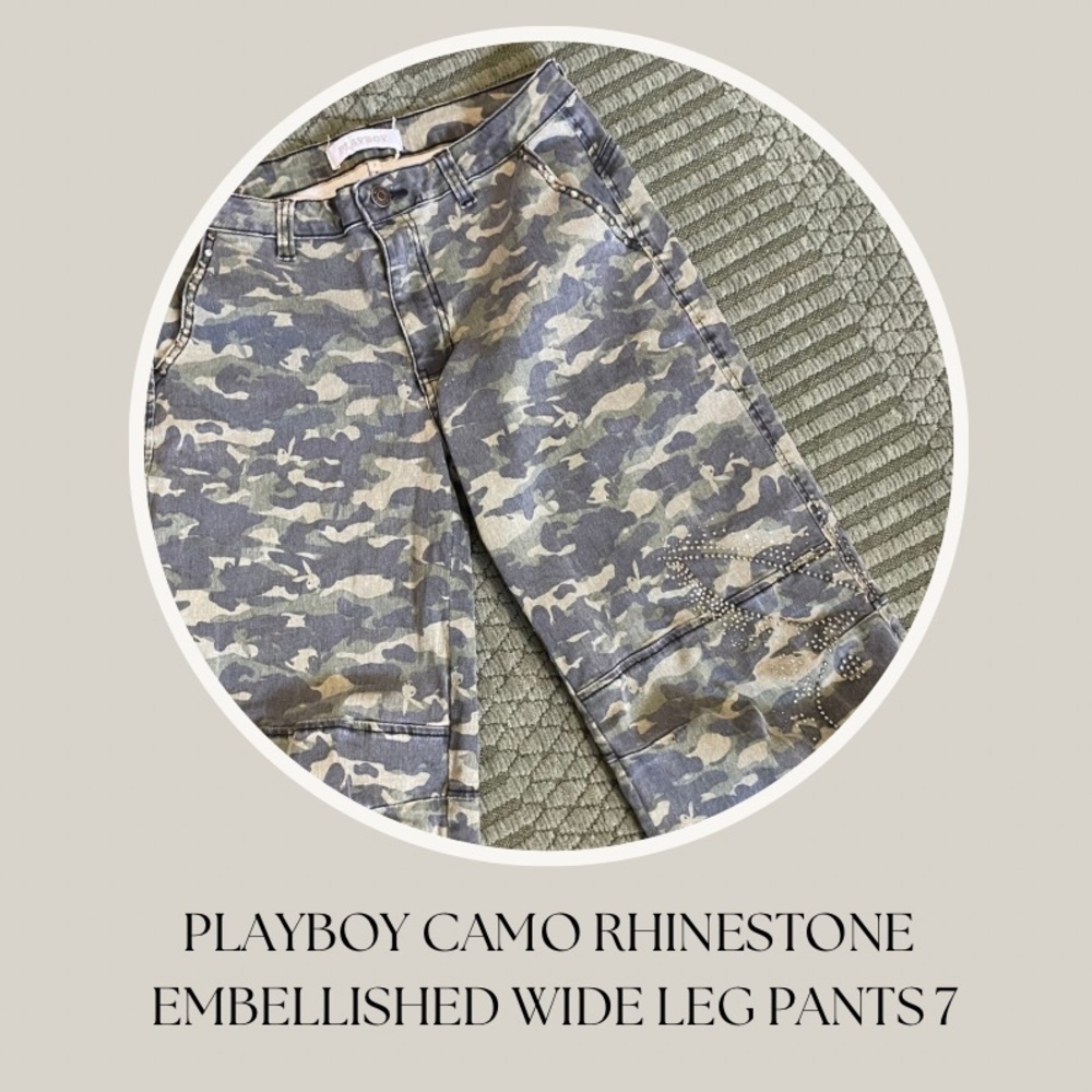 PLAYBOY Camo Rhinestone Embellished Straight* Leg Pants 7